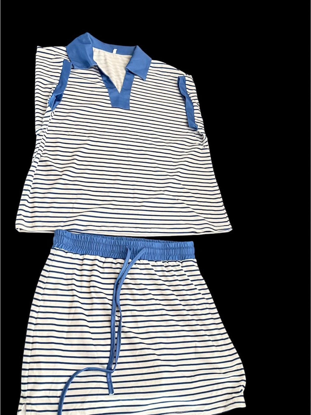 Blue & White Striped Skirt Set